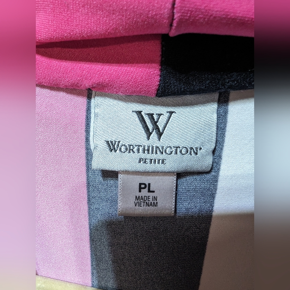 Dress. Worthington. Cocktail. Pink orange & white top, black Bottom - Picture 3 of 6